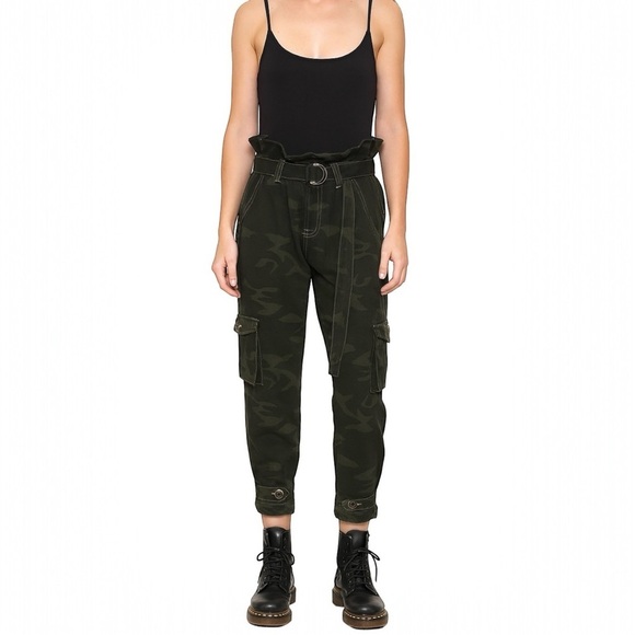 HIDDEN DENIM Camo Paperbag High Rise Cropped Cargo Pants - Picture 1 of 15